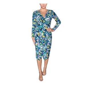 RACHEL RACHEL ROY Womens Blue Faux Wrap Design Long Sleeve Midi Tulip Dress S